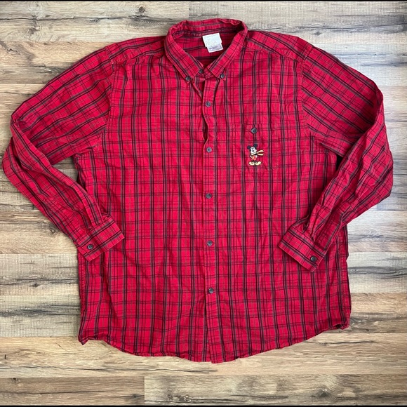 Vintage Disney Store Mens Shirt Large Christmas Plaid Mickey Mouse - Picture 1 of 5